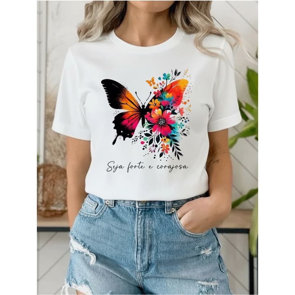 Blusa Tshirt Estampada Gospel Feminina Básica Branca