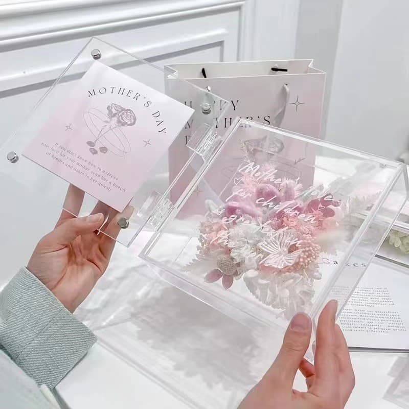 Criativo acrílico transparente diy flores preservadas casa Pull-out Flip decoração caixa de flores vazio vaso de flores