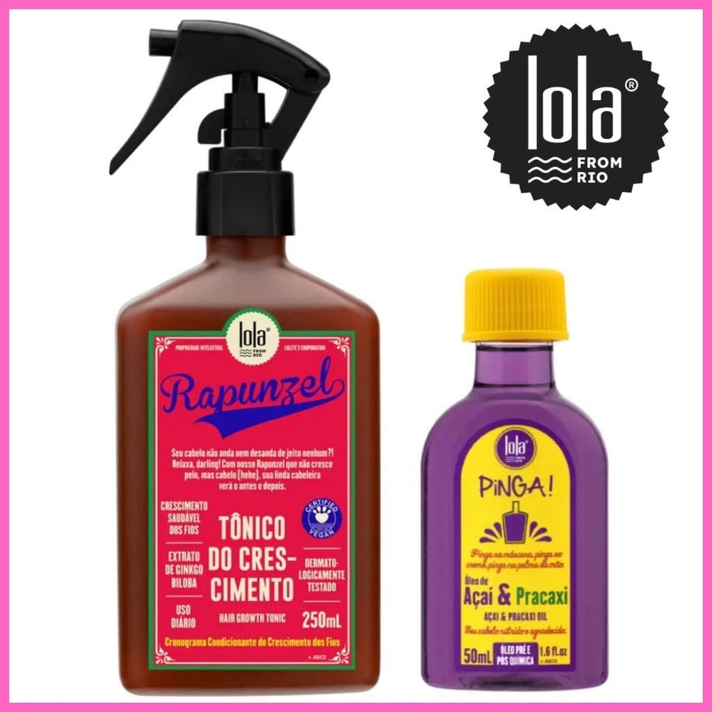Kit Crescimento Capilar Lola: Tônico Rapunzel 250ml + Óleo Pinga Açaí & Pracaxi 50ml – Força e Brilho para os Fios