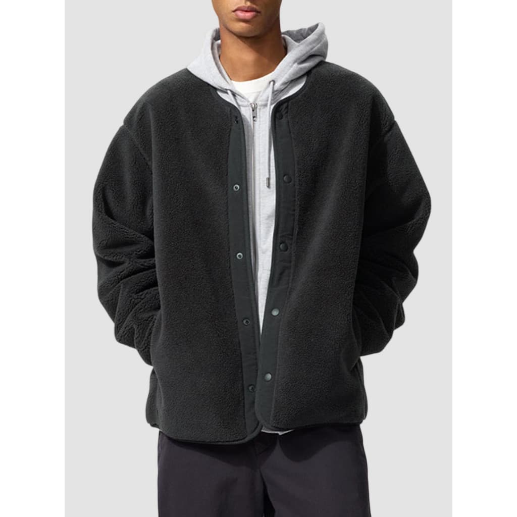 Site Oficial 299!Roupas masculinas imitação de lã de cordeiro Polar velo Cardigan mantendo grosso quente jaqueta de mang