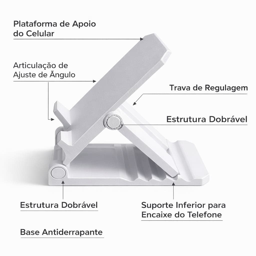 Suporte de Celular Ajustável Dobrável Mesa | Base Antiderrapante Universal para iPhone e Android