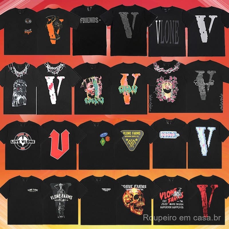 Pedido exterior passou o teste VLONE nevoeiro mosaico impressão reflexiva manga curta verão estilo clássico grande V sol