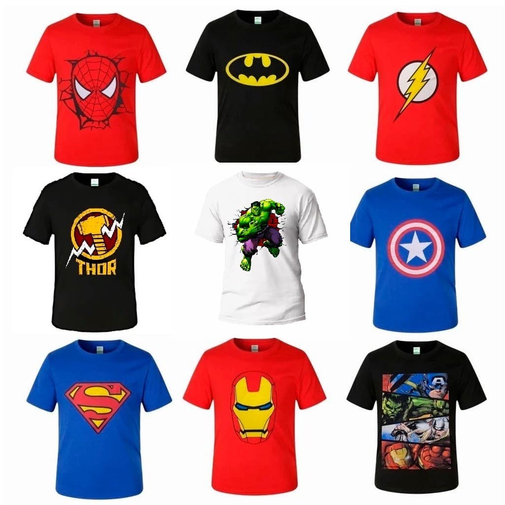 Camiseta Personagens Marvel Menino Vingadores Hulk Homem Aranha Batman Flash Camisa Premium Adulto e Infantil