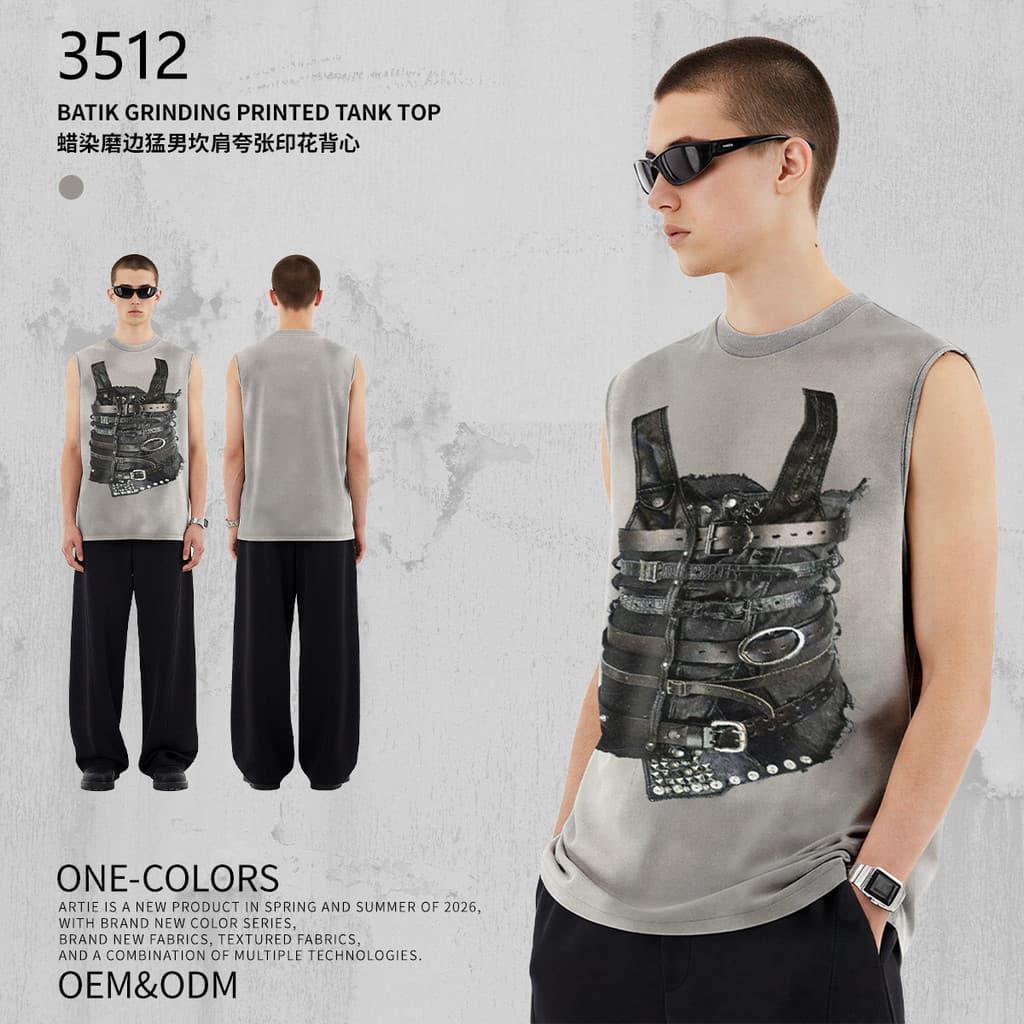 Artie roupas masculinas 丨 primavera verão novo estilo g algodão puro Batik borda espalhada colete masculino colete estam