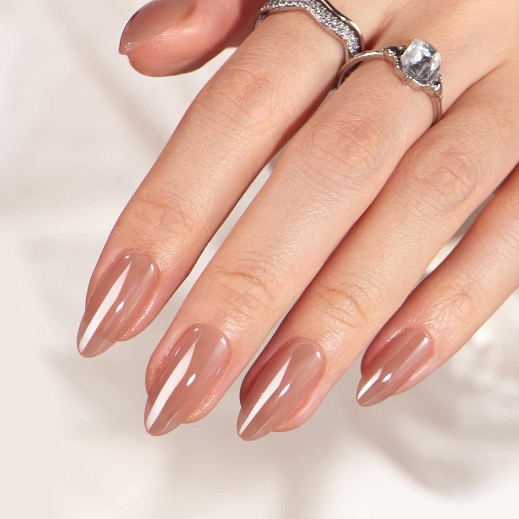BTArtbox Press On Nails Amêndoa-Fall Meidum Chrome , Leve E Cabe Perfeitamente , Unhas Falsas Com Cola Para , Marrom Nas