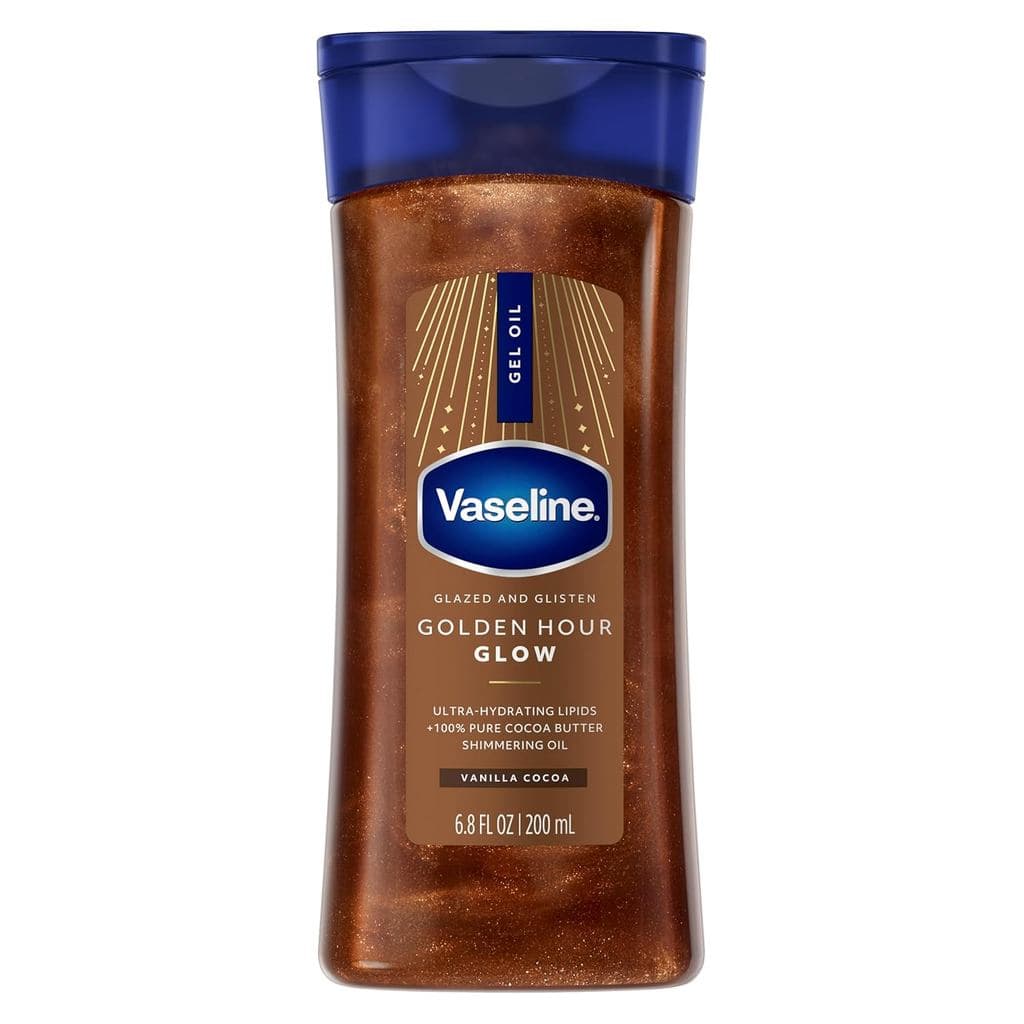 Óleo em Gel Corporal Vaseline Lustrous Gold, Cor Baunilha Cacau, Contém Lipídios Ultra-Hidratantes e 100% Manteiga de Ca