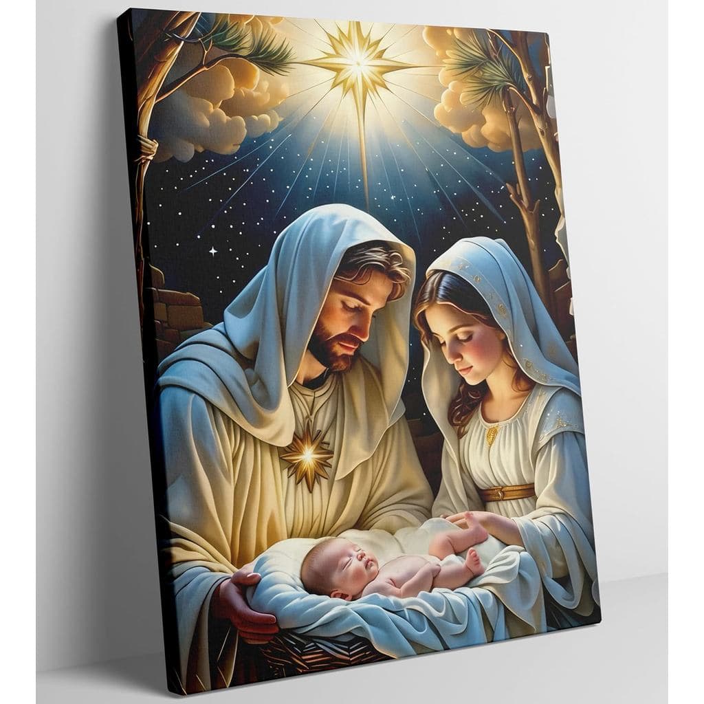Quadro em Tela da Cena do Nascimento, Cristo na Manjedoura, Pintura de Jesus, Maria e José, Decoração de Parede, Pôster