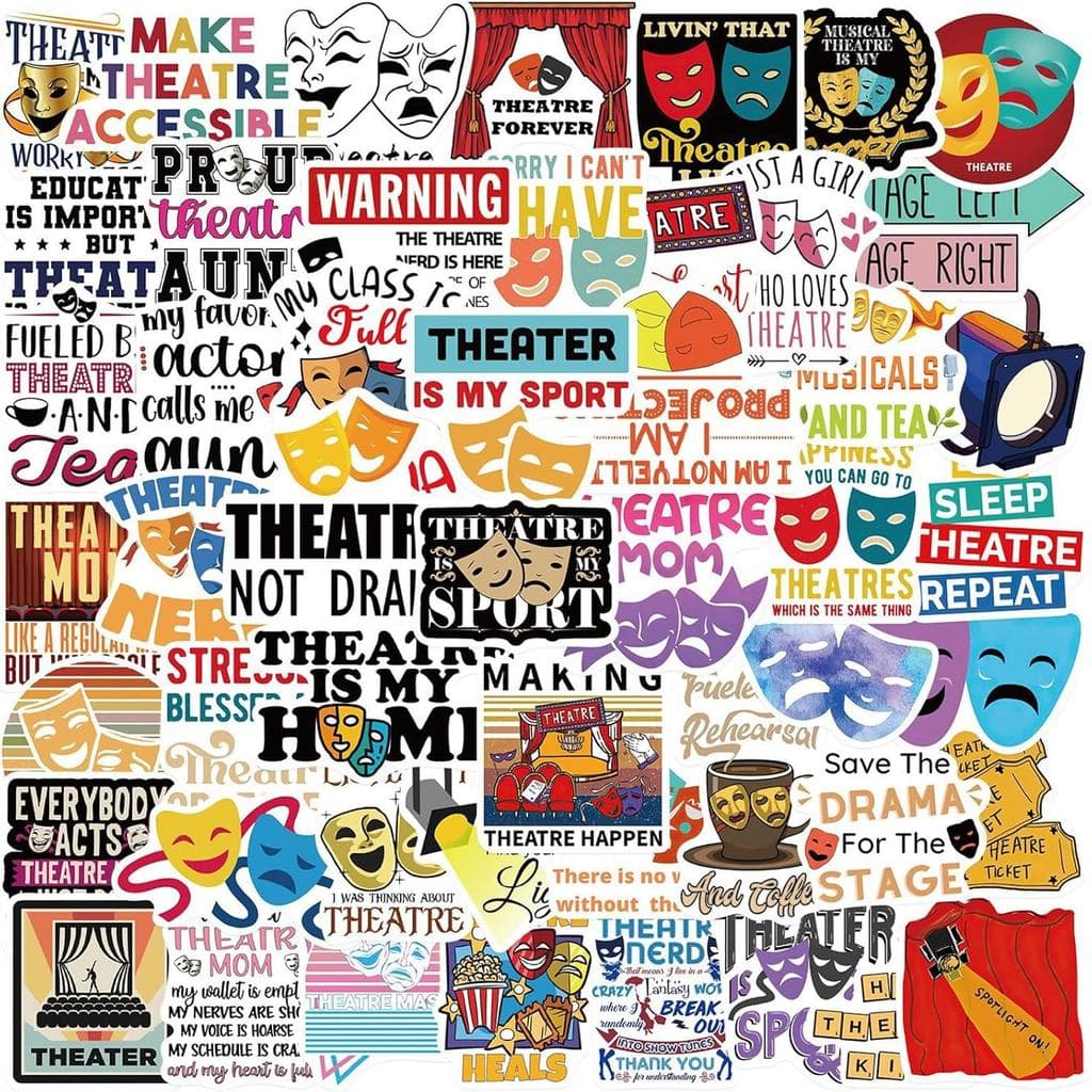 50 Adesivos Engraçados de Teatro para Adultos, Adesivos à Prova d'Água com Temática Musical para Laptop, Capacetes, Esti