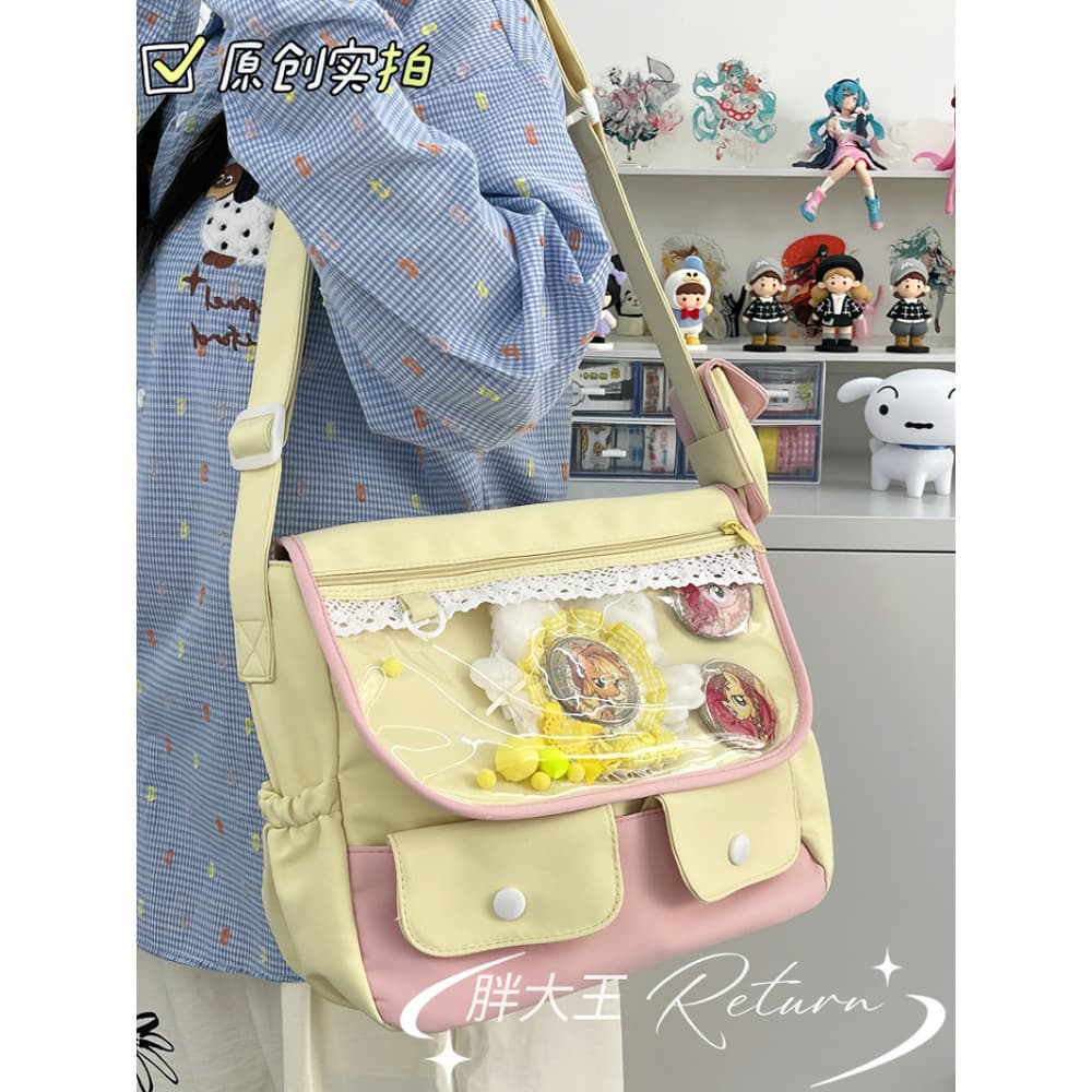 Japonês macio menina de alta aparência contraste cor grande capacidade classe saco do mensageiro Macaron cor menina tran