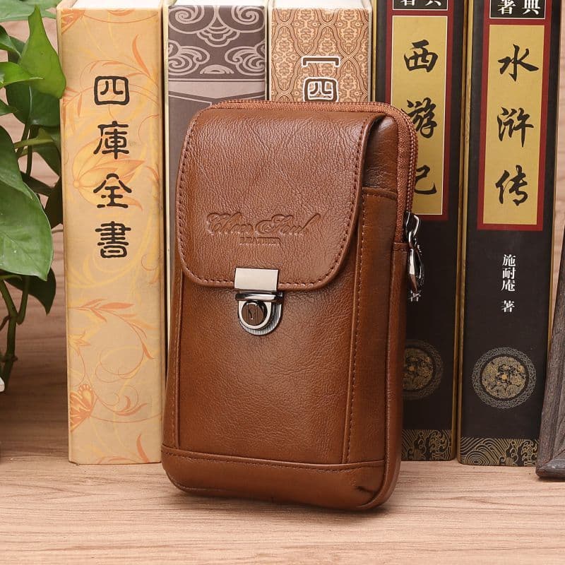 Bolsa de cintura de couro genuíno masculina 17cm 18cm 20cm 21cm primeira camada de couro saco do telefone móvel usar cin