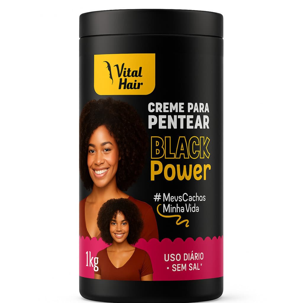 Creme para Pentear Black Power 1kg Sem Sal Hidrata Define Controla Frizz Cabelos Cacheados e Crespos