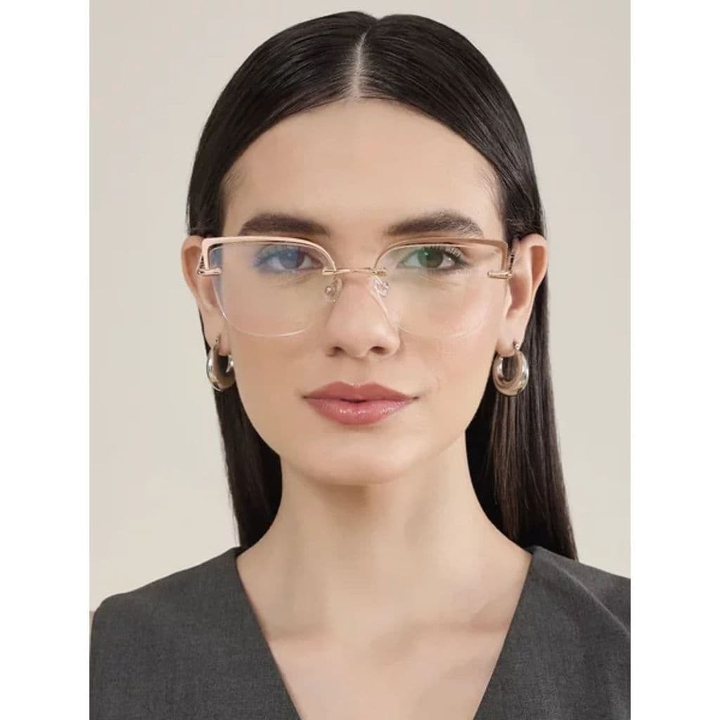 Óculos Feminino Rosé Semi Rimless Leve Elegante Armação Metal Delicada Clássica