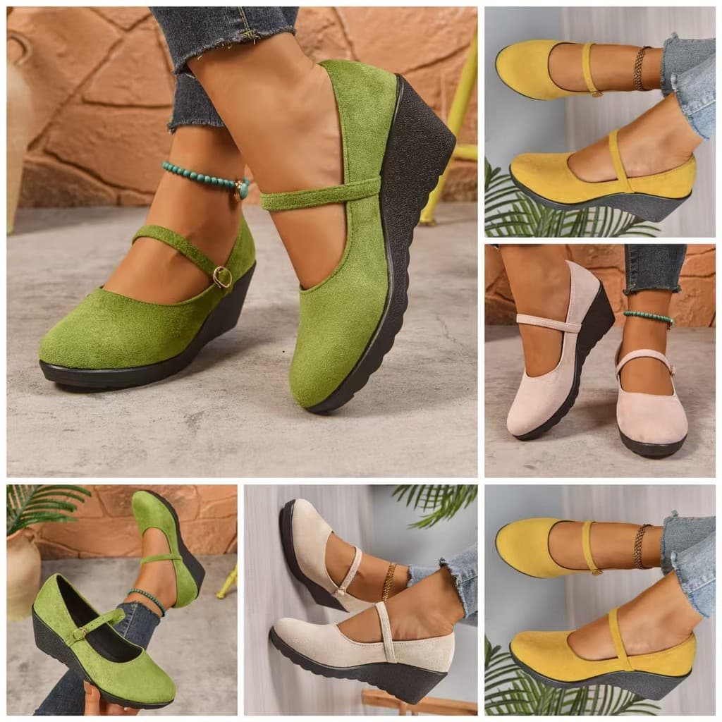 Cunha bailarinas comércio exterior Casual All-Match exterior usar salto cunha sapatos Mary Jane tamanho grande sapatos f