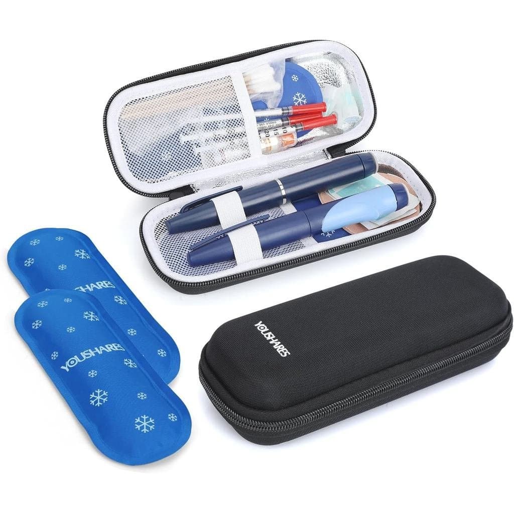 YOUSHARES Bolsa Térmica para Insulina - Bolsa de Viagem com 2 Pacotes de Gelo, Estojo para Insulina para Diabéticos (Pre