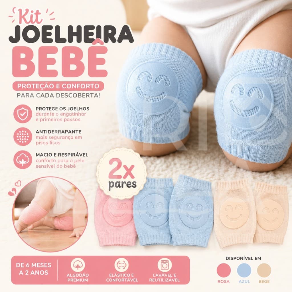 Joelheira Bebê Engatinhar Antiderrapante Proteção Joelho Infantil Primeiros Passos