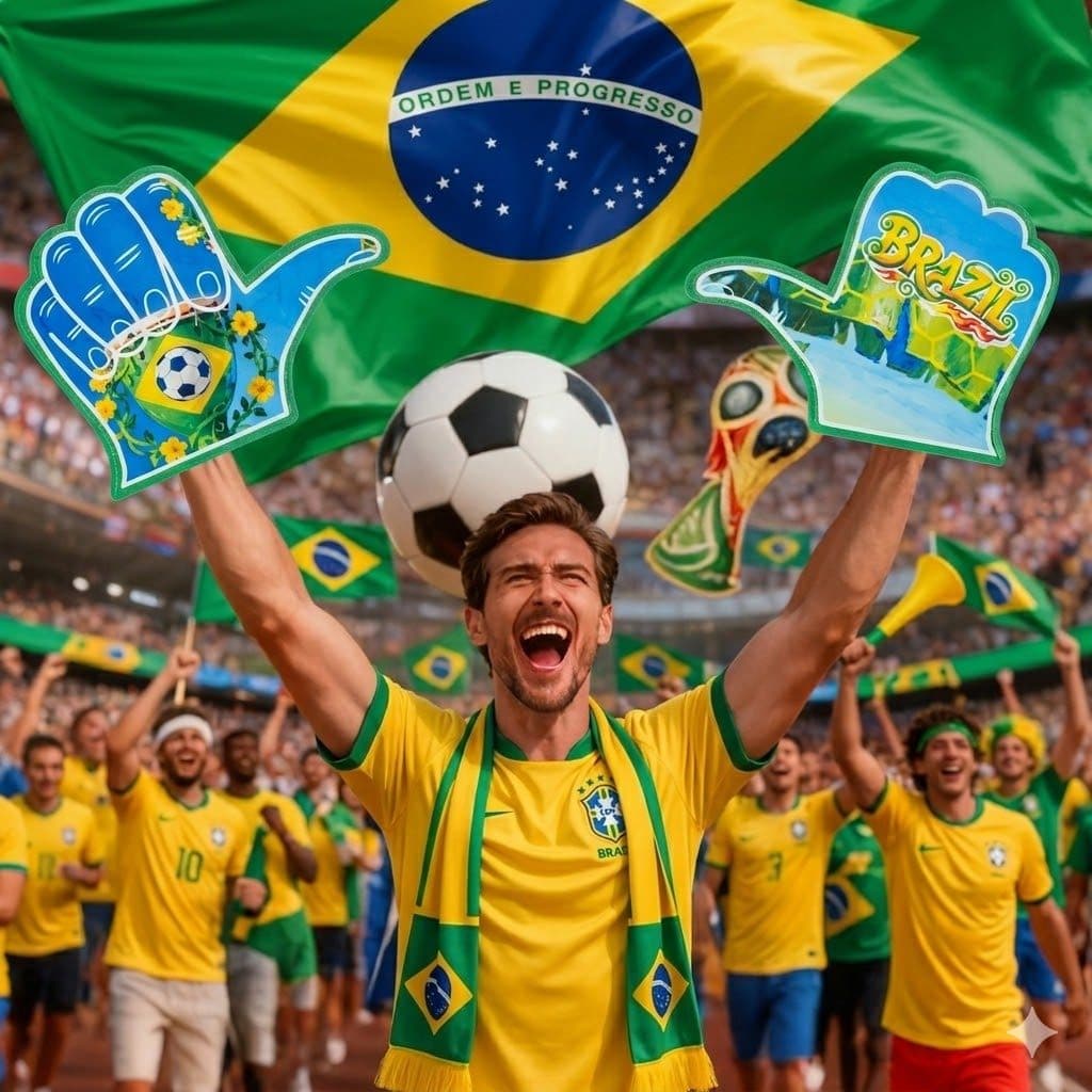 Kit Luva De EVA Mão Do Brasil Torcedor Copa Do Mundo 2026 2 4 6 10 Unidades