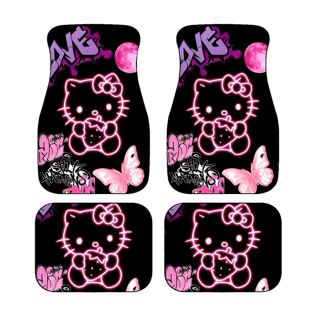 4 peças de tapetes de pés de carro impressos Hello Kitty Sanrio, tapetes de carro de Material durável antiderrapante, ad