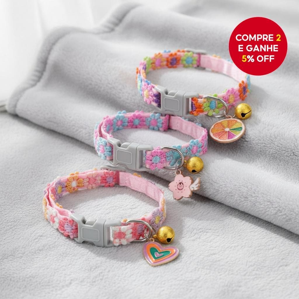 Coleira fofa para menina com sino e pingente de metal, coleira colorida de renda para gatos, filhotes e cachorros,
