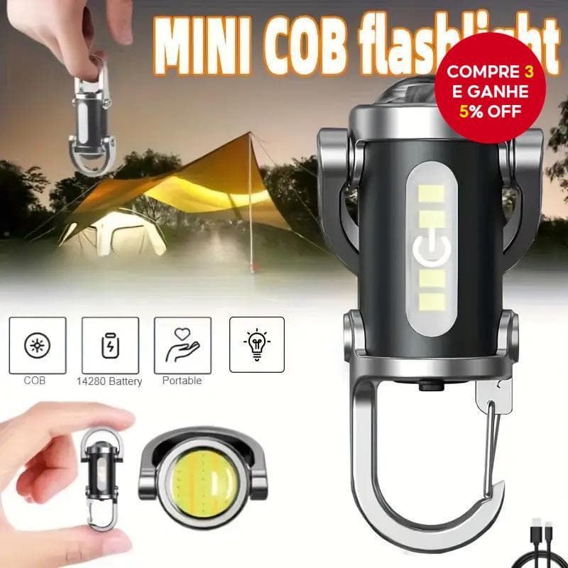 Luz De Chaveiro Portátil LED , Lanterna Recarregável Tipo C Multifuncional , 7 Modos De Iluminação Comutável