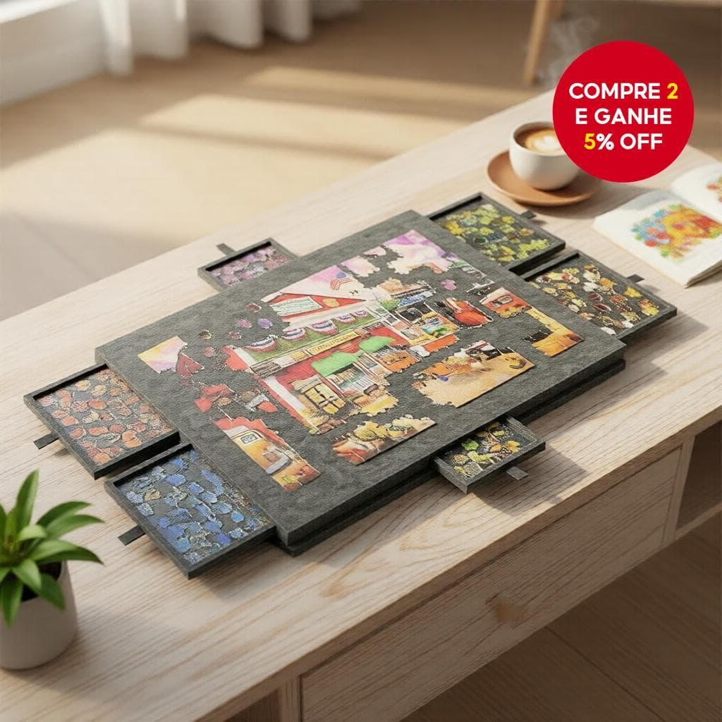 Quadro de Quebra-Cabeça de 1000 Peças: Mesa Inclinável com Tampa, 6 Bandejas de Armazenamento, Tapete Antiderrapante de