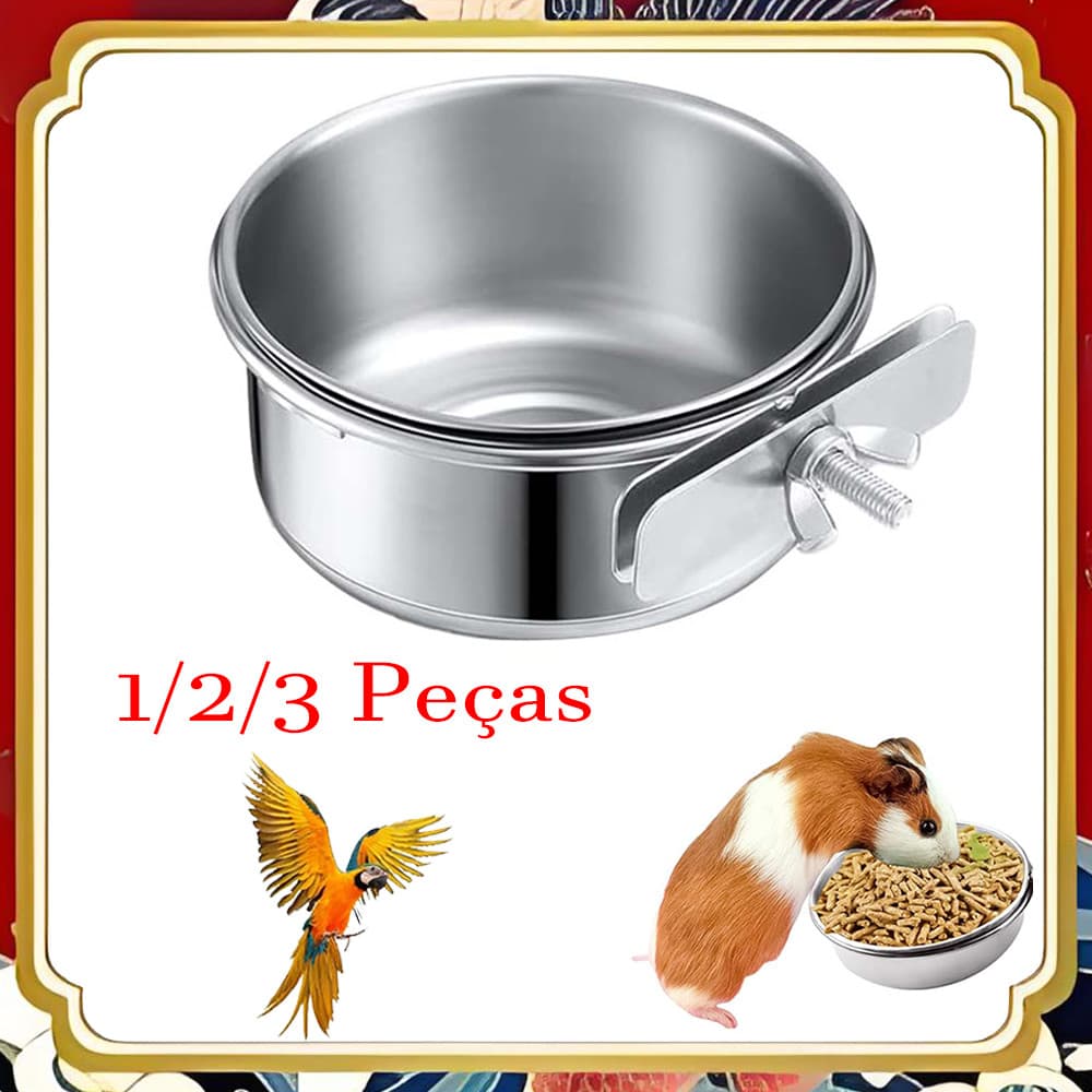 Bebedouro para gaiola de pássaros, Tigelas de aço inoxidável para pássaros, Copos para alimentação de papagaios