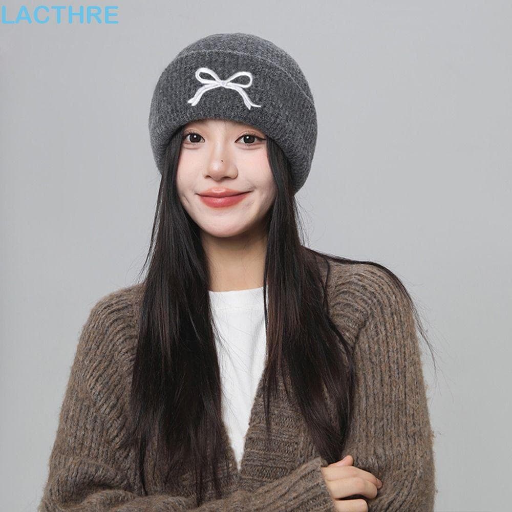 Chapéu De Malha Com Laço Para Meninas LACTHRE , Novo Design Macio E Quente Gorro Y2K , Bordado Casual Doce