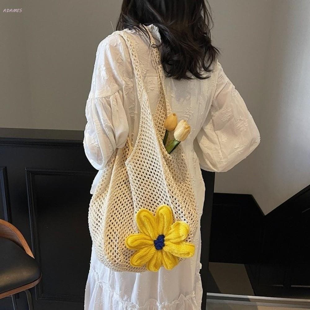Bolsa De Tecido Flor ADAMES , Ombro De Malha De Cor Sólida , Sacola De Crochê Versátil E Macia Conveniente