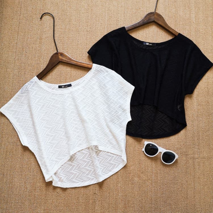 Versão coreana blusa feminina oco novo estilo solto curto camisa de renda branca verão All-Match cor sólida exterior pul