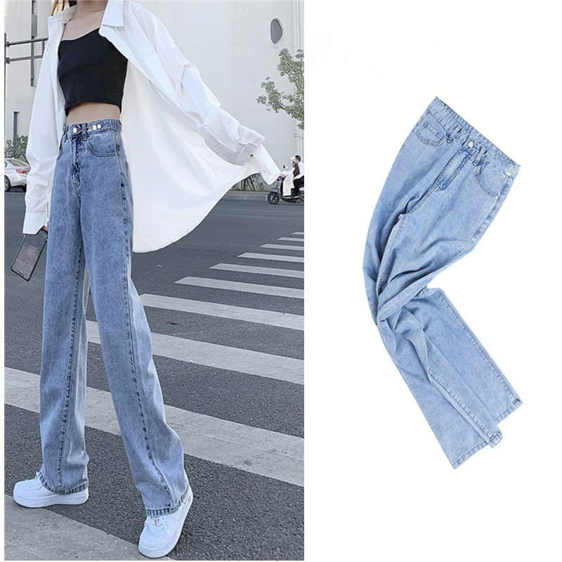 Calças de perna larga Jeans femininas 2025 novo estilo cintura alta solta primavera outono calças de perna reta feminina