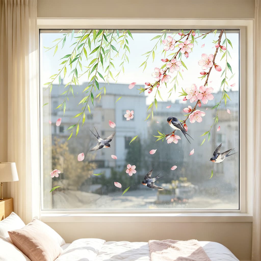 Primavera atmosfera adesivos de vidro grades de janela de alto valor adesivos eletrostáticos criativo decoração para cas