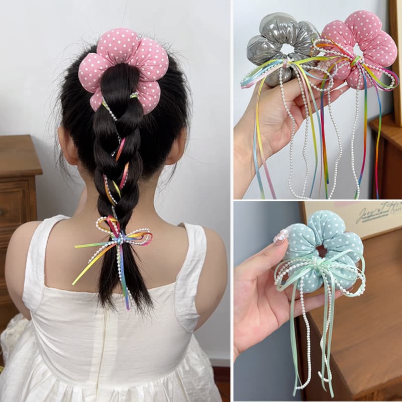 Crianças tridimensional tecido macio flor anel de cabelo Streamer pode trança laço de cabelo bola cabeça flor bebê doce