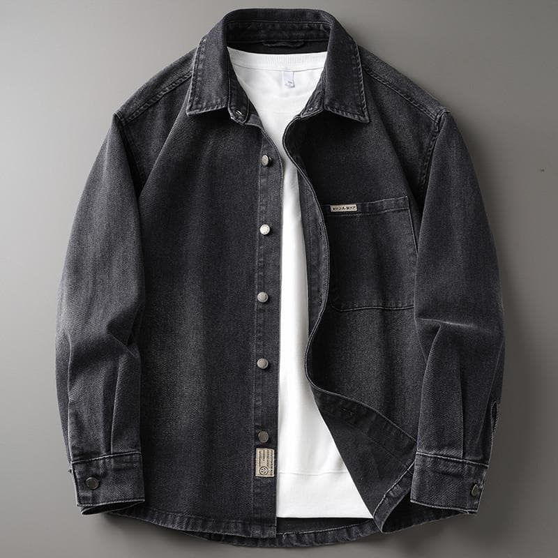 Dianba camisa jeans preta clara masculina primavera outono estilo americano Street Wear cor sólida solta tamanho grande