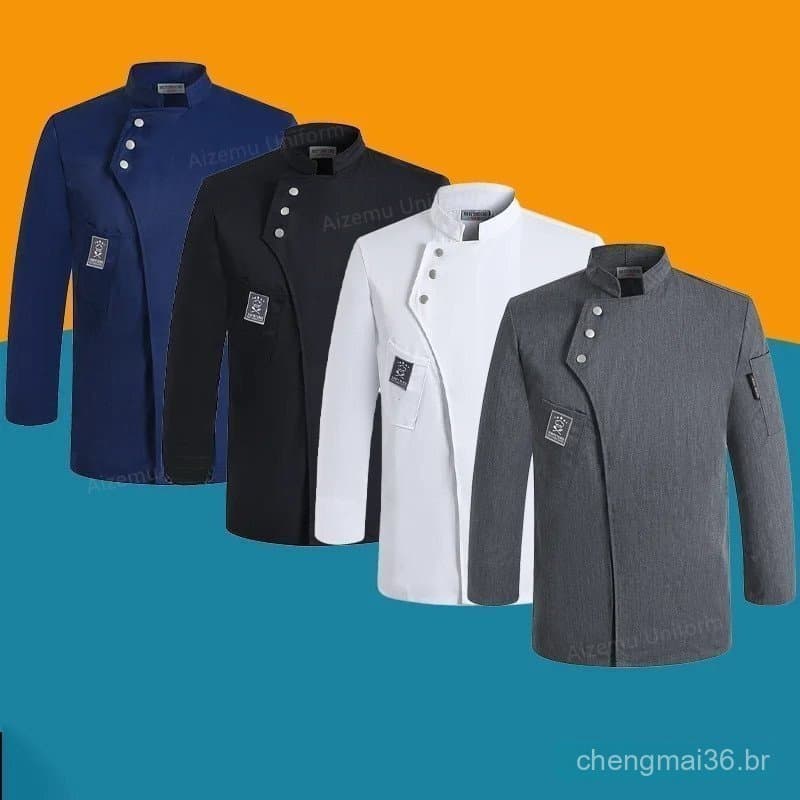 Jaleco de Chef de Manga Curta, Uniforme de Cozinha, Camisa de Padaria, Casaco Curto Branco Respirável, Vestuário BAZI