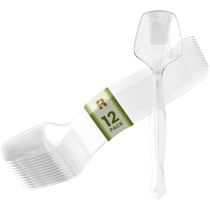 Pacote Com 12 Colheres De Plástico Para Buffet-Utensílios De Servir Transparente Alimentos Quentes E Frios Descartáveis