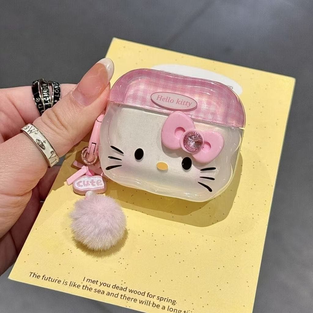 Para AirPods Pro 3 4 3 2 1 Pro2 Pro3 Caso Do Fone De Ouvido 3D Olá Kitty Arco Bling Silicone Protetor Caixa Capa