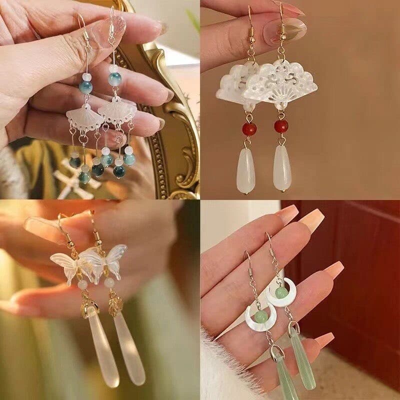 Brincos de borla verde brincos antigos novo estilo chinês clássico Hanfu estilo étnico acessórios nicho Design