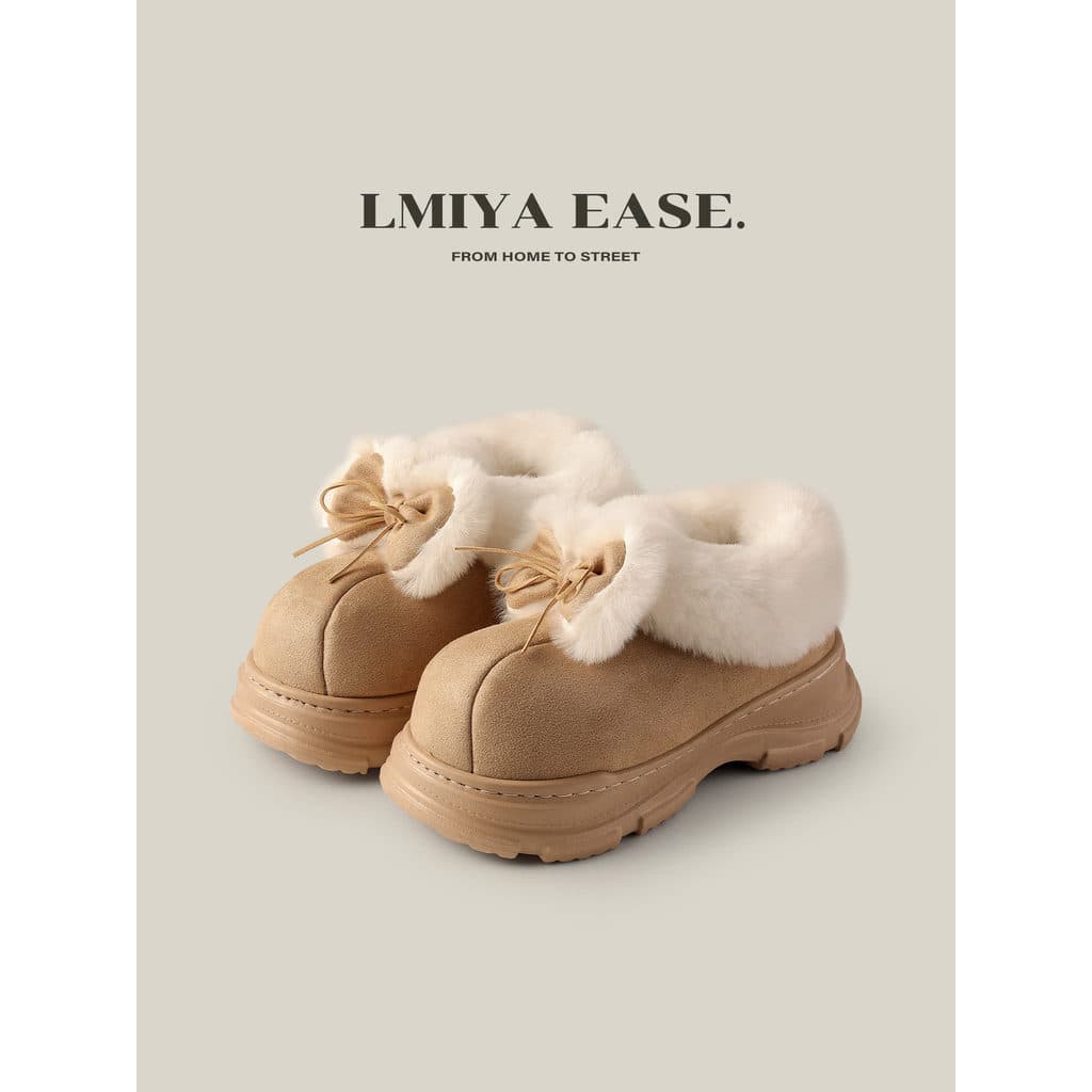 Botas de neve sapatos de algodão femininos calcanhar envolto outono inverno velo bonito arcos de um Pedal moda sapatos q
