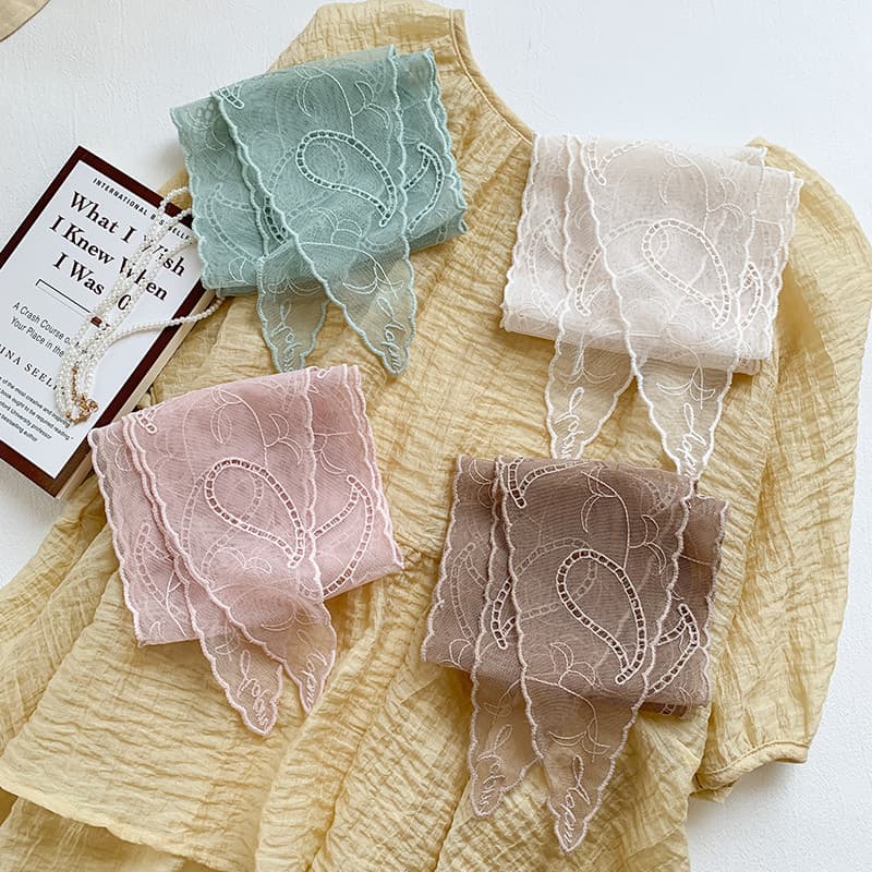 Lenço de seda pequeno de renda de cor sólida feminino longo caju flor cachecol moda versão coreana All-Match decorativo