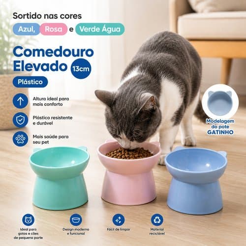 Comedouro Elevado Pet Design Gato 13cm Facil Limpeza Duravel Alimentacao Confortavel Sortido gato cachorrro