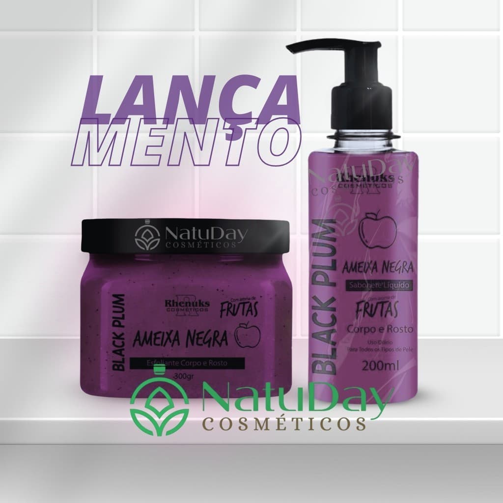 Kit Esfoliante + Sabonete Líquido Corpo & Rosto  Ameixa Negra  - Rhenuks