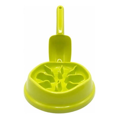 Kit Comedouro Lento Interativo E Pá Ração P/ Raças Pequenas Verde-limão