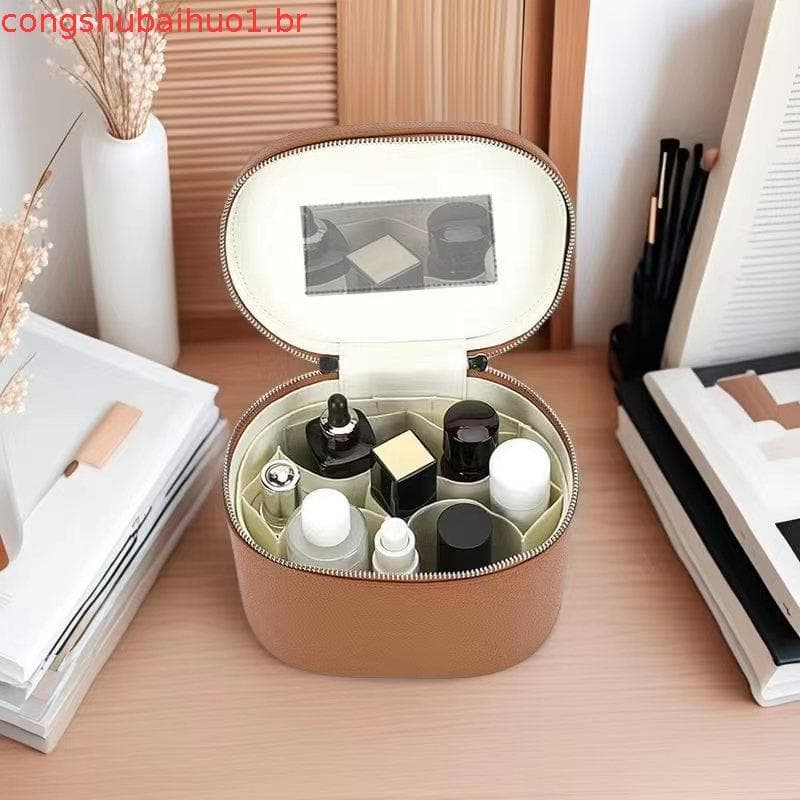 Bolsa de Maquiagem Portátil, Caixa de Armazenamento de Cosméticos, Estojo de Viagem com Zíper e Alça para Guardar Batom,