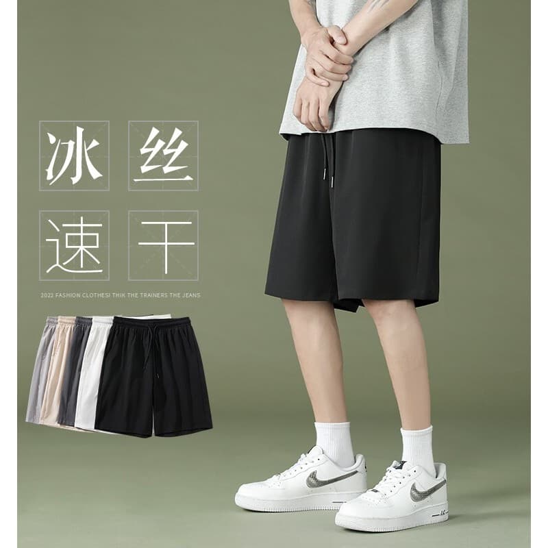 Curto curto masculino verão novo estilo Casual solto gelo seda Drape estilo fino basquete esportes calças de cinco ponto