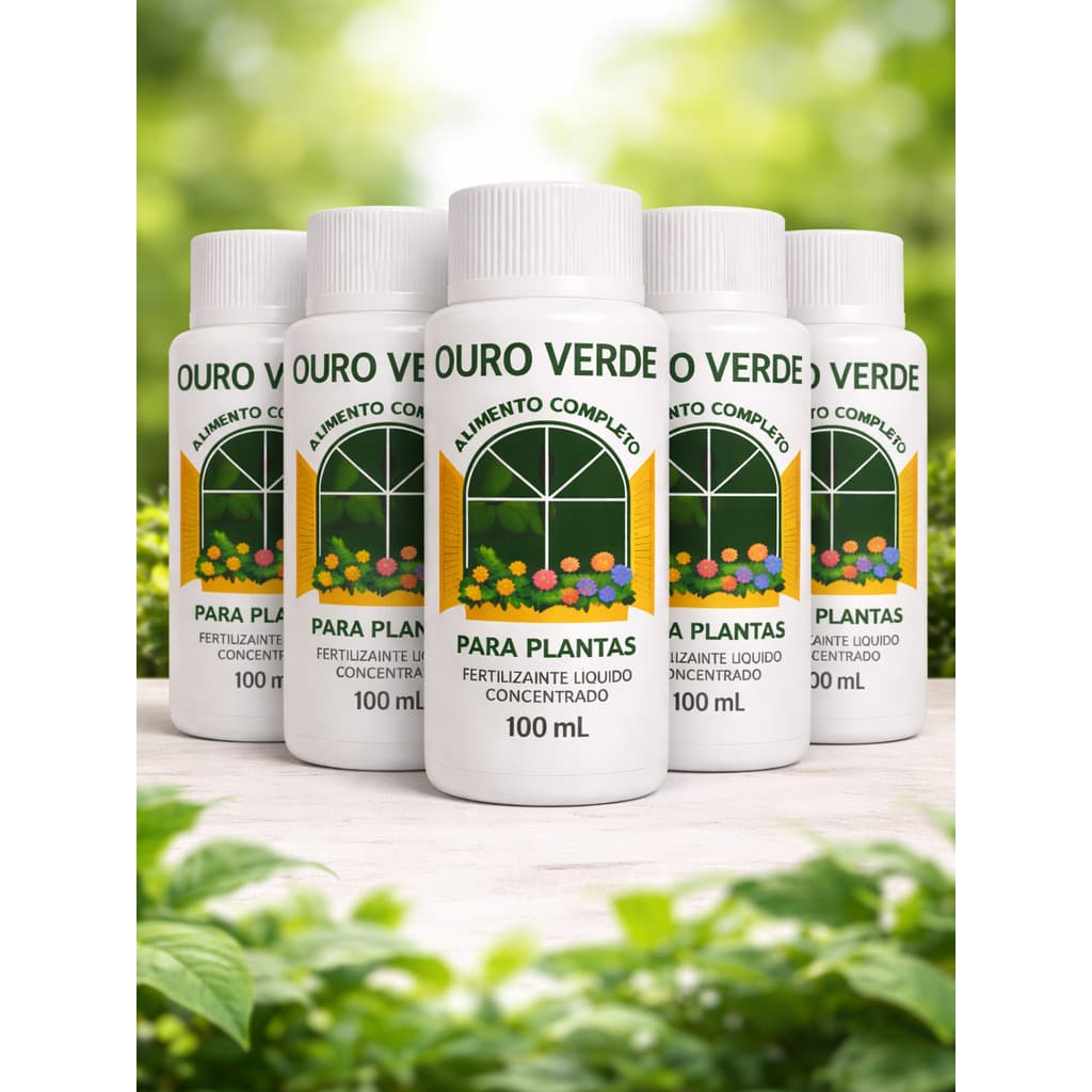 Kit 5 Adubo Ouro Verde Fertilizante 100ml Líquido  para Plantas e Flores e Jardim