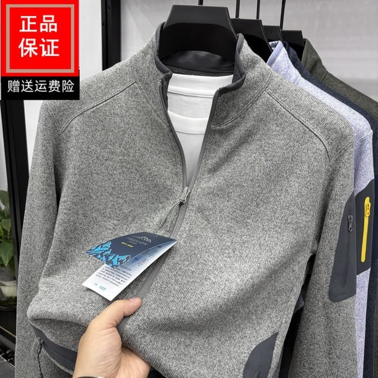 Ao ar livre masculino primavera outono gola alta zíper engrossado quente velo moletom moda Casual All-Match jaqueta supe