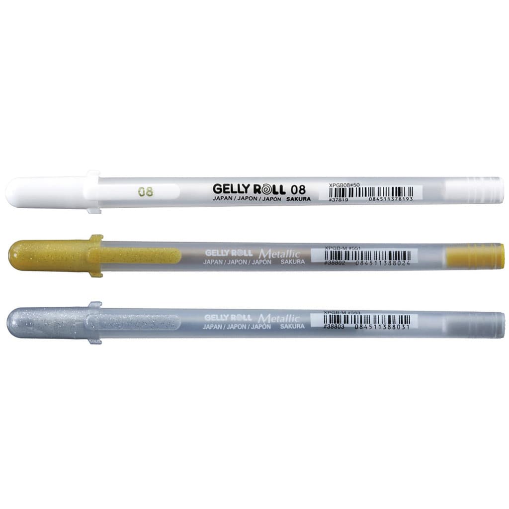 Kit Caneta Gel Sakura Gelly Roll Branca Ouro E Prata