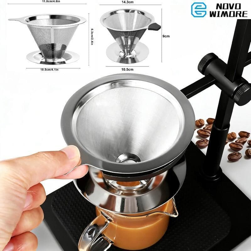 [HWC] Coador de Café em Aço Inoxidável, Filtro Reutilizável para Pour Over, 14.3cm