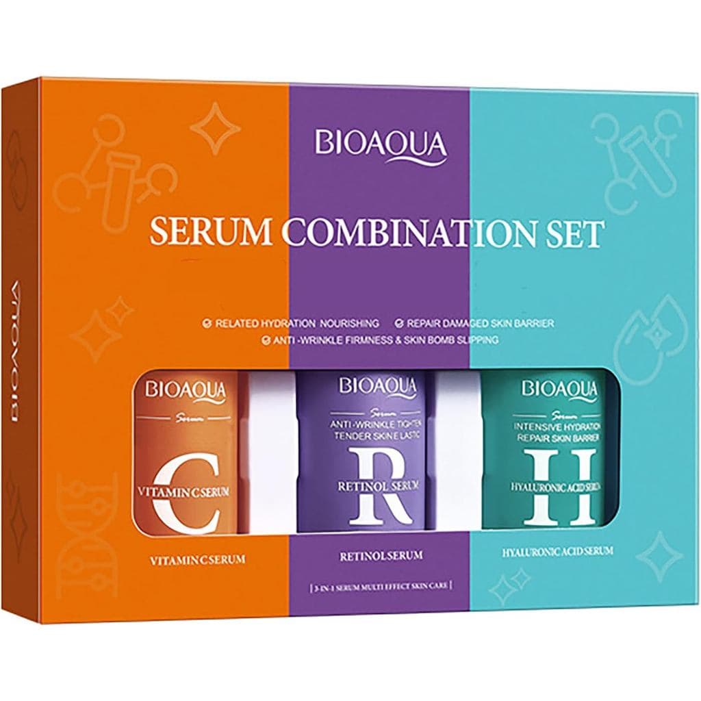 BIOAQUA Conjunto de Sérum Facial 3 em 1 Hidratante Antienvelhecimento Nutritivo Reparador para a Pele do Rosto com Vitam
