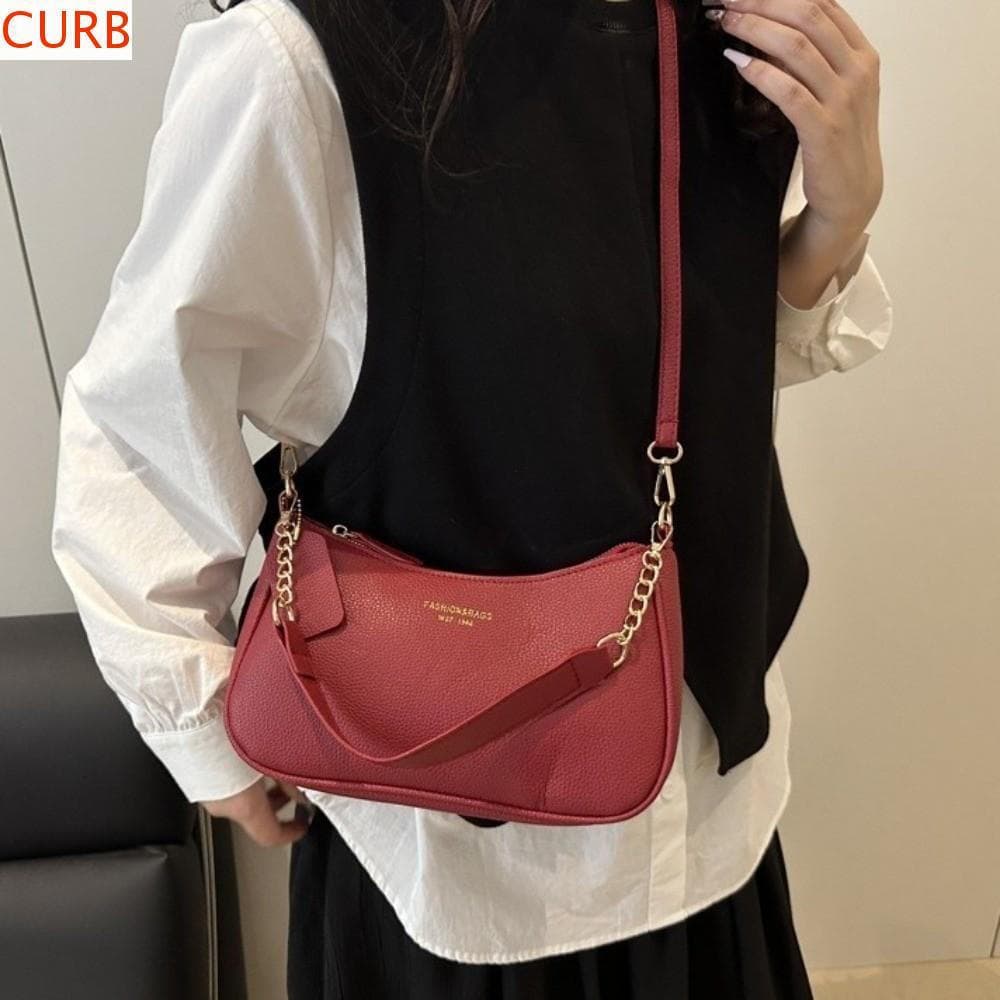 Bolsa De Ombro De Couro PU CURB , Nas Axilas Estilo Coreano Feminina Crossbody De Cor Sólida