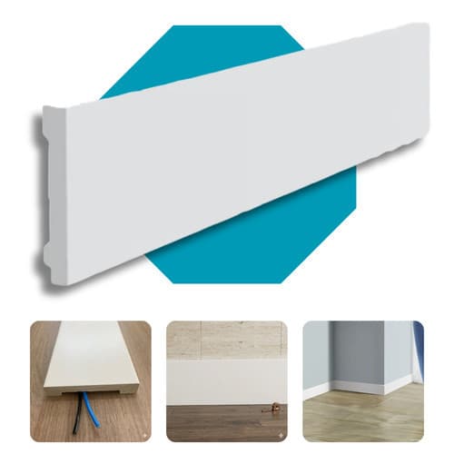Kit 5 Rodapés Moderno 10cm em Poliestireno Branco Função Passa Fio Anti Umidade - 5 Metros